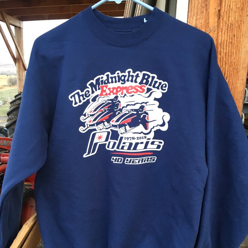 Medium Polaris sweatshirt, Midnight Blue Express 40 years blue pullover snowmobi